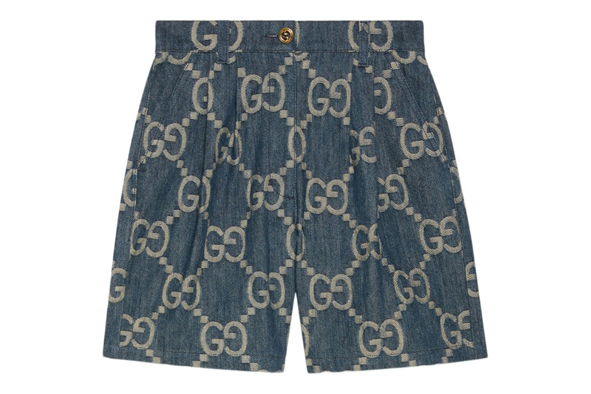 Pre-owned Gucci Women's Jumbo Gg Denim Shorts Blue/ivory