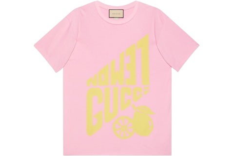 Gucci Women's Lemon Gucci Print T-Shirt Pink/Yellow SS22 US