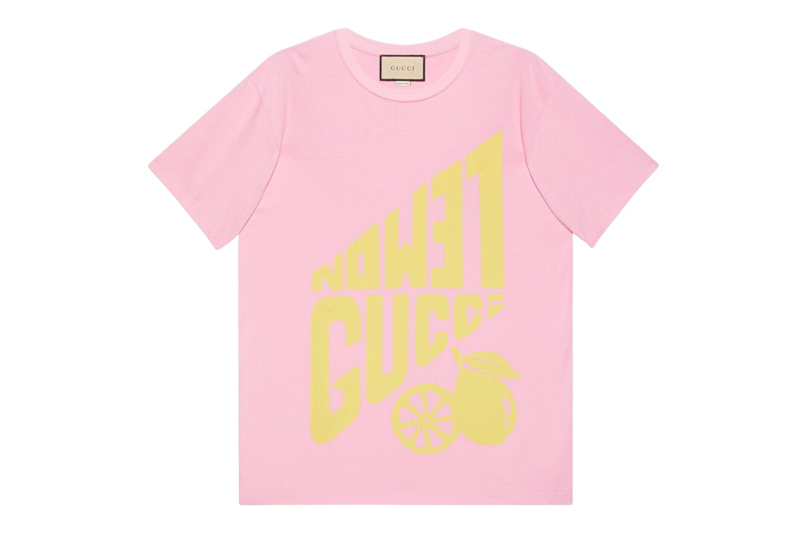 Pre-owned Gucci Women's Lemon  Print T-shirt Pink/yellow