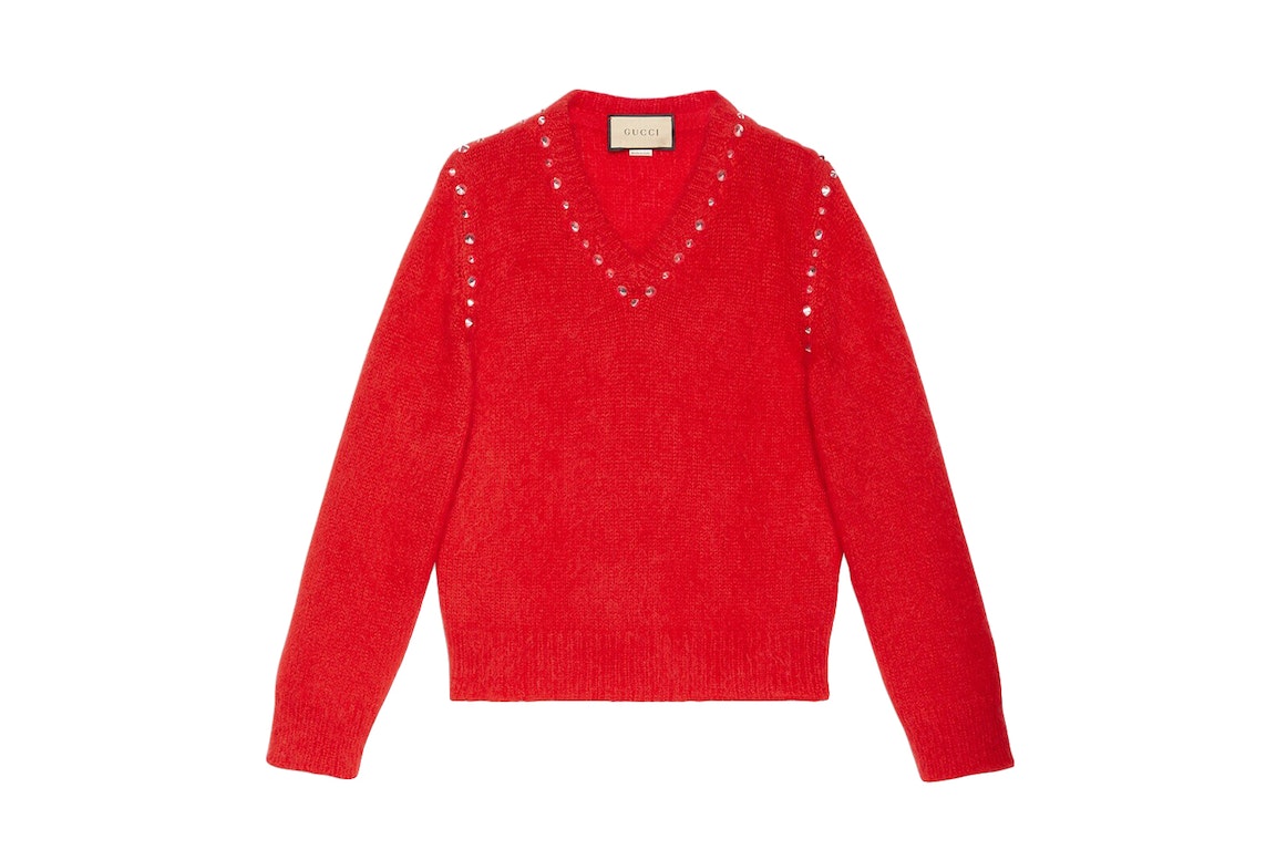 Pre-owned Gucci Women's Mohair With Studs Sweater Red