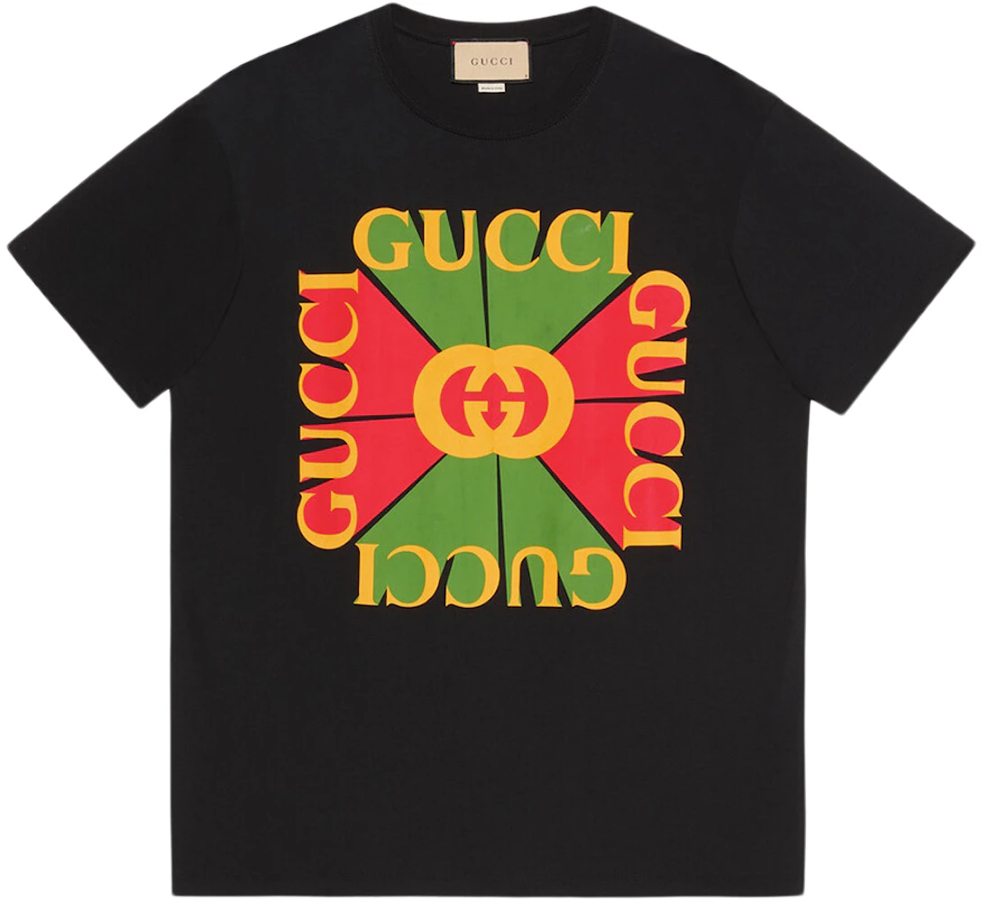 Gucci Women's Oversized Vintage Logo Print T-Shirt Black/Green/Red ...