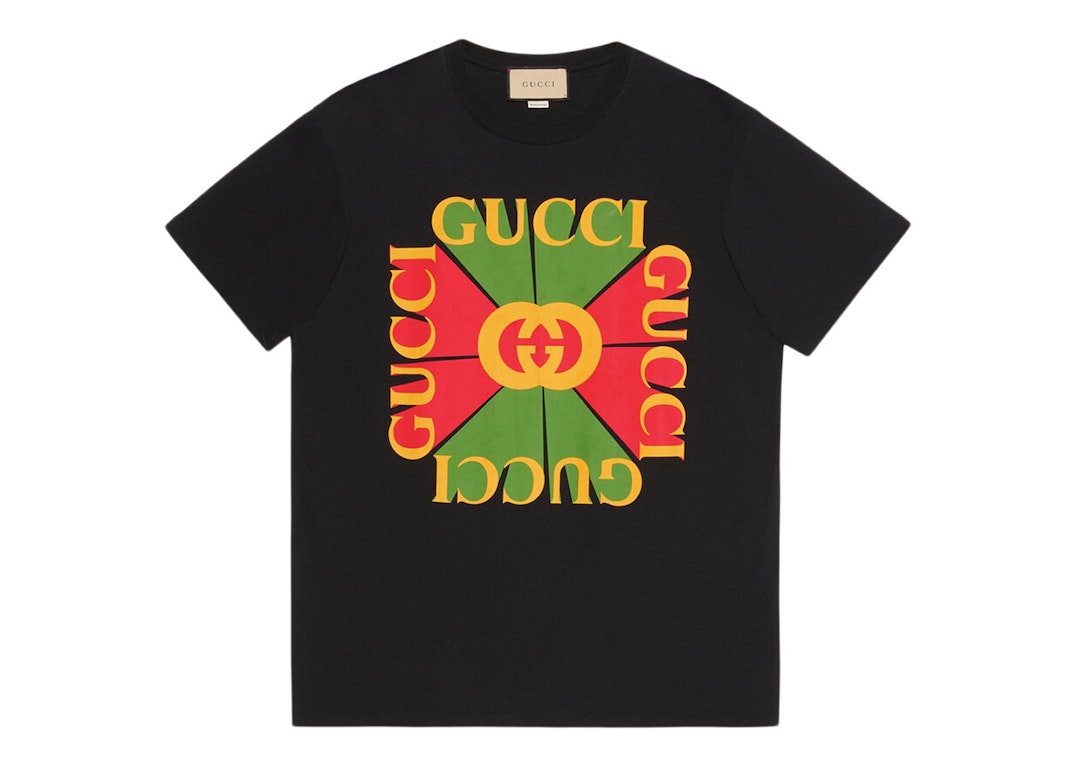 Pre-owned Gucci Women's Oversized Vintage Logo Print T-shirt Black/green/red/yellow