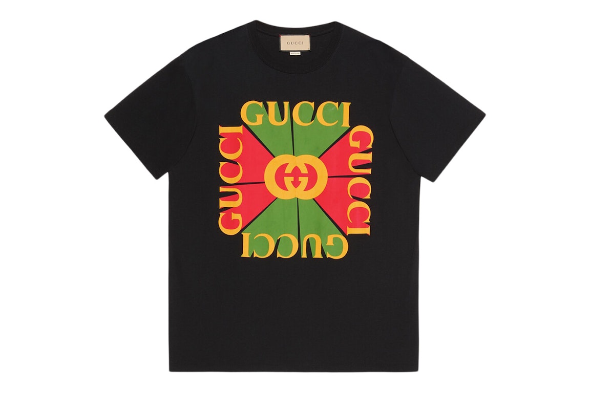 Pre-owned Gucci Women's Oversized Vintage Logo Print T-shirt Black/green/red/yellow