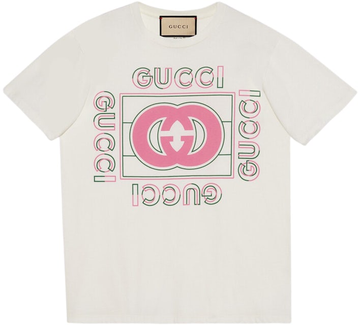Gucci Women's Oversized Vintage Logo Print T-Shirt Off White/Pink/Green -  SS23 - US