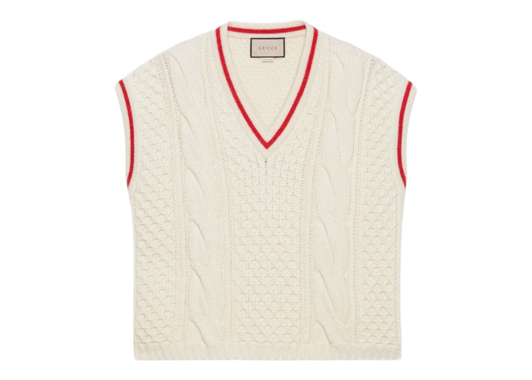 Pre-owned Gucci Wool Cable Knit Vest Ivory