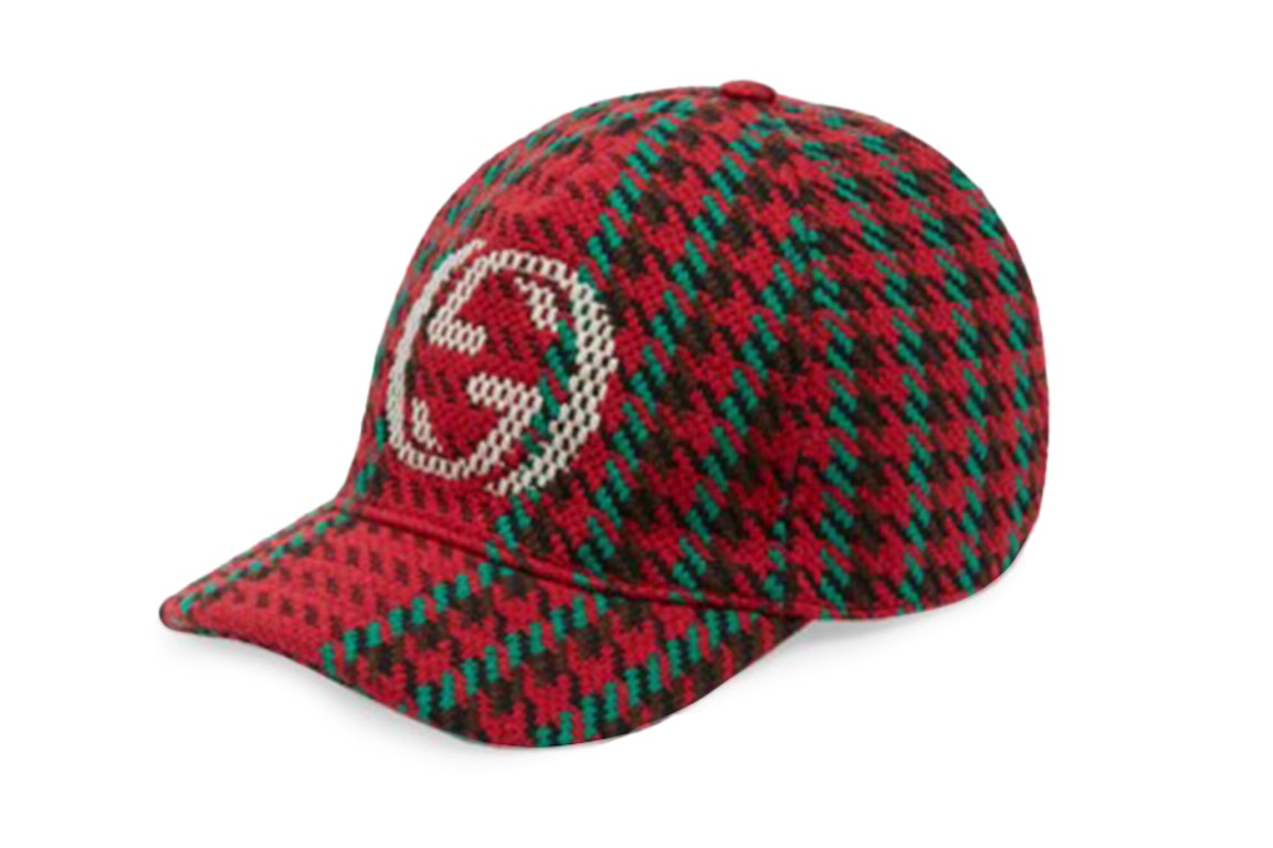 Pre-owned Gucci Wool Checkered Houndstooth Cap Red/green/brown