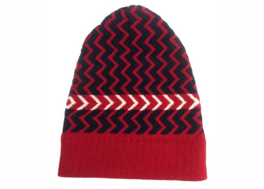 Pre-owned Gucci Wool Zigzag Beanie Red/white/blue