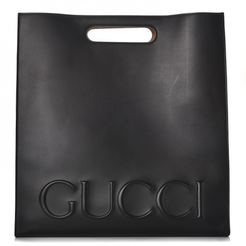 Gucci XL Tote Embossed Lettering Large Black in Calfskin US