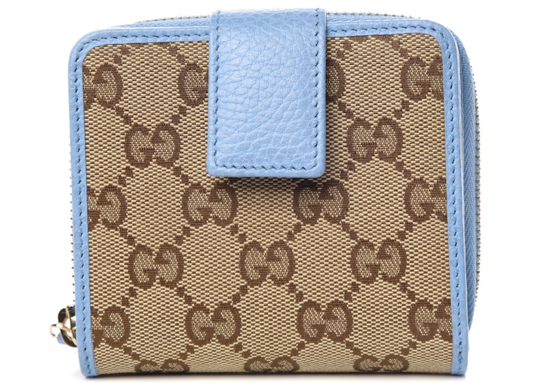 Gucci Zip Around French Flap Wallet Monogram Blue in Canvas with