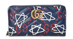 Gucci GG Marmont Wallet Zip Around Matelasse GucciGhost Blue