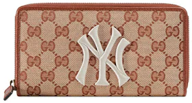 Gucci Zip Around Wallet NY Yankees Patch GG Beige/Brick Red