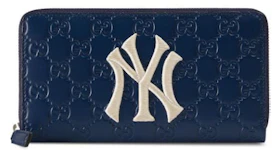 Gucci Zip Around Wallet NY Yankees Patch Royal Blue