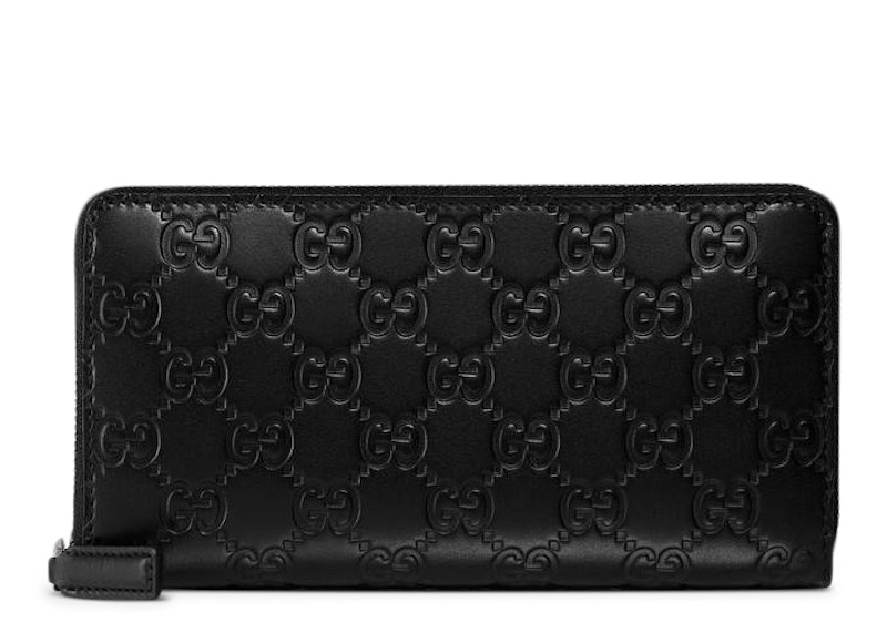 Gucci Zip Around Wallet Signature Black in Leather with Gunmetal - US