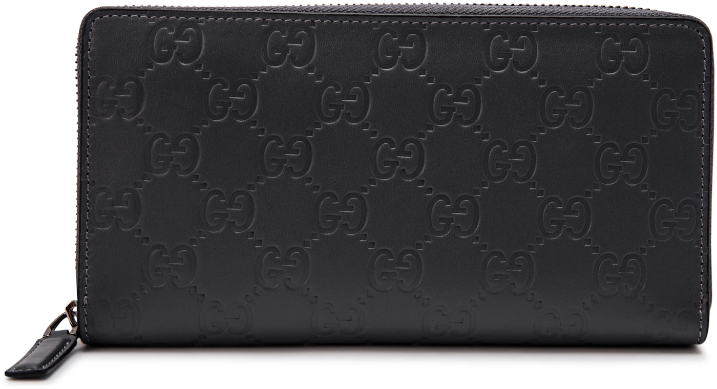Gucci Zip Around Wallet Signature Grey in Leather with Silver-tone - GB