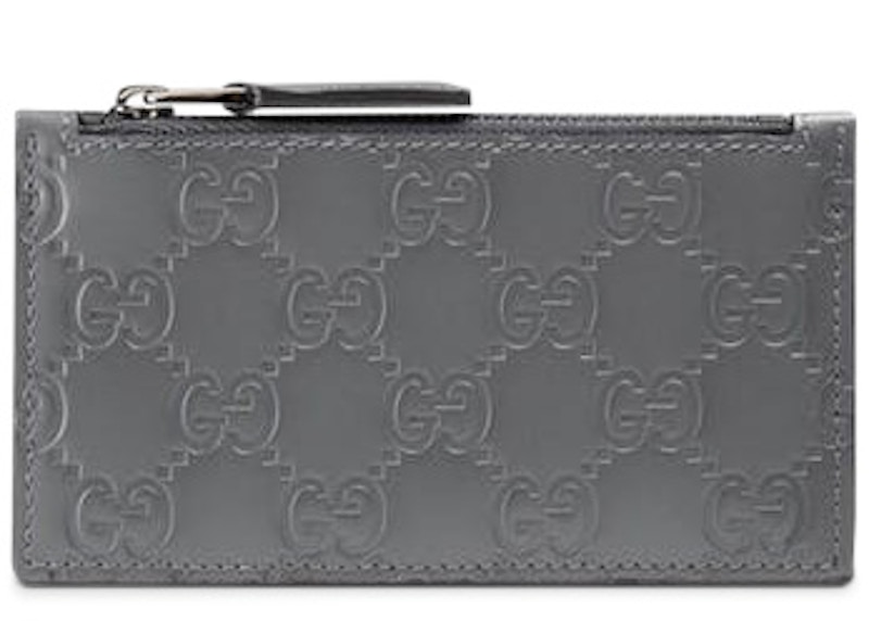 Gucci Zip Coin Pouch Card Case Guccissima Grey in Leather with