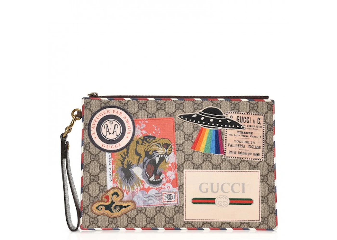 Gucci Zip Pouch Monogram GG Supreme Courrier Beige/Ebony in Canvas with ...