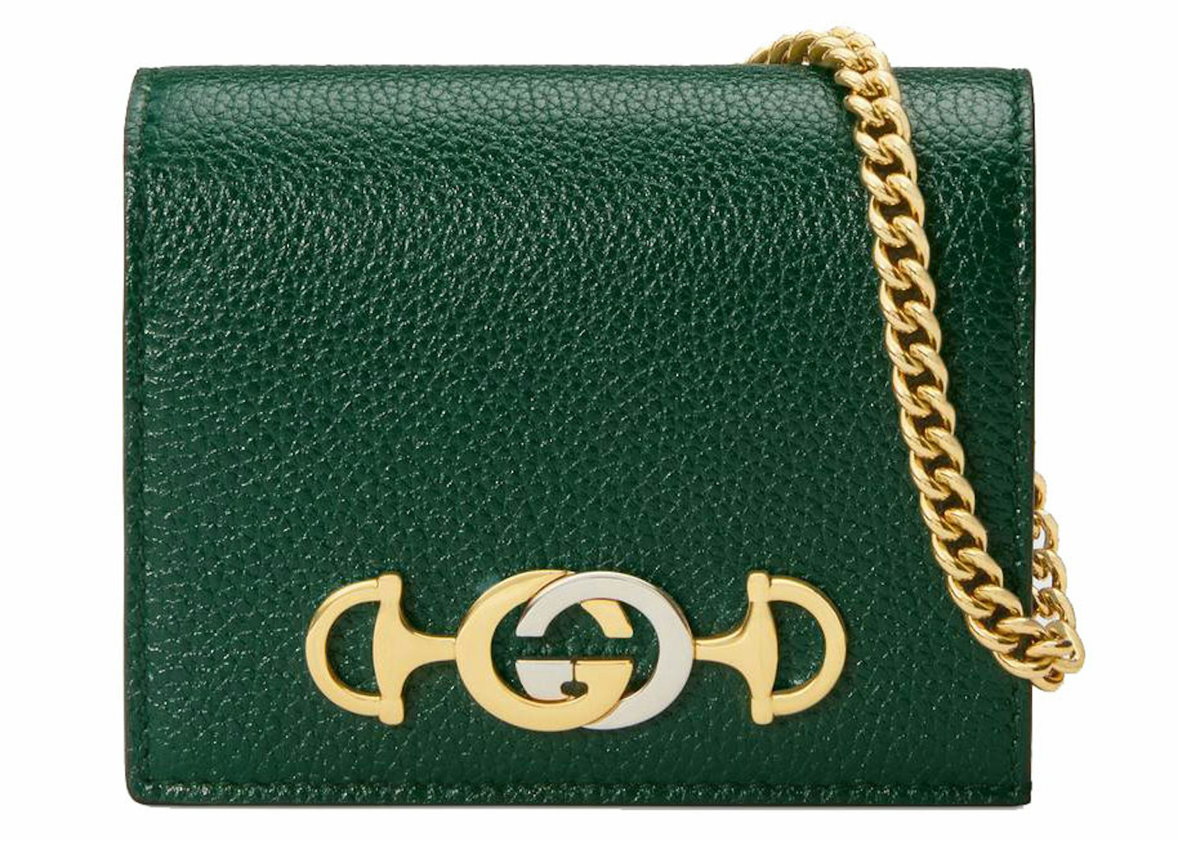 Gucci Zumi Card Case Wallet Grainy Leather Dark Green in Leather with  Gold-tone - US