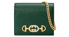 Gucci Zumi Card Case Wallet Grainy Leather Dark Green
