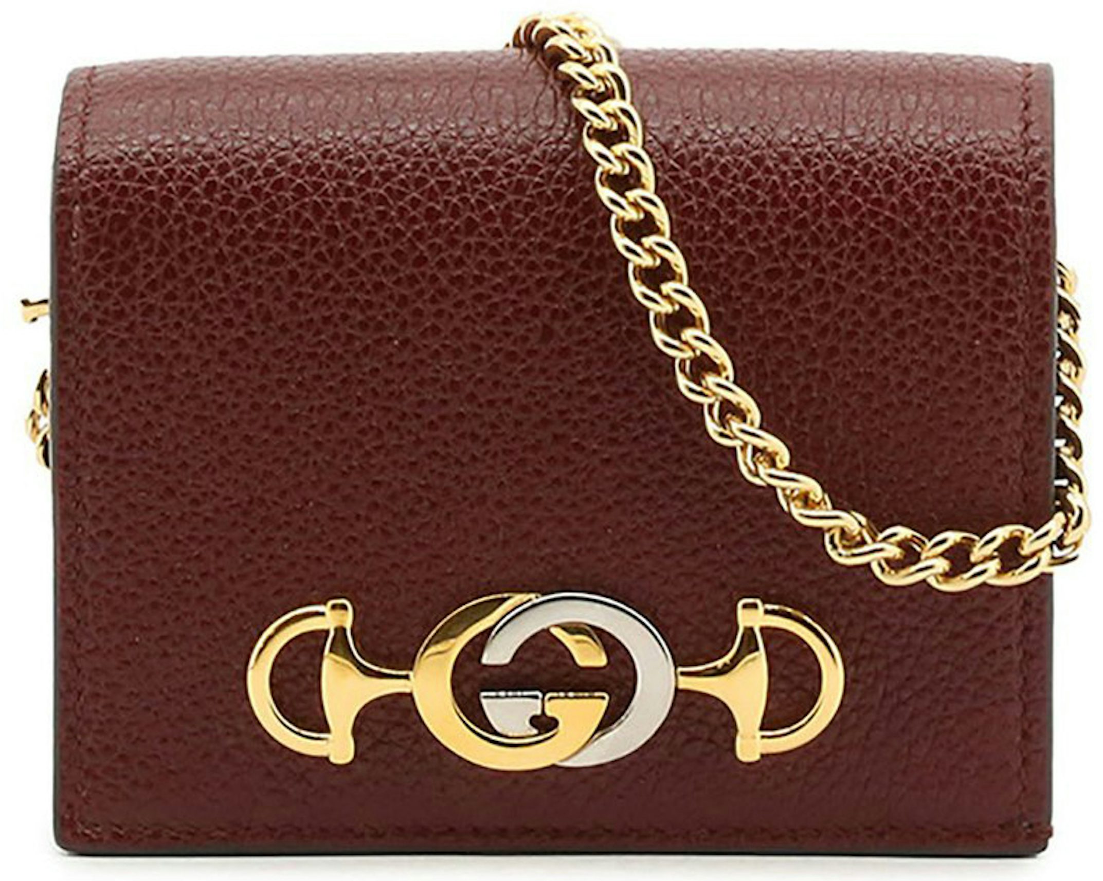 Ivory Gucci GG Interlocking Pebbled Leather Wallet on Chain