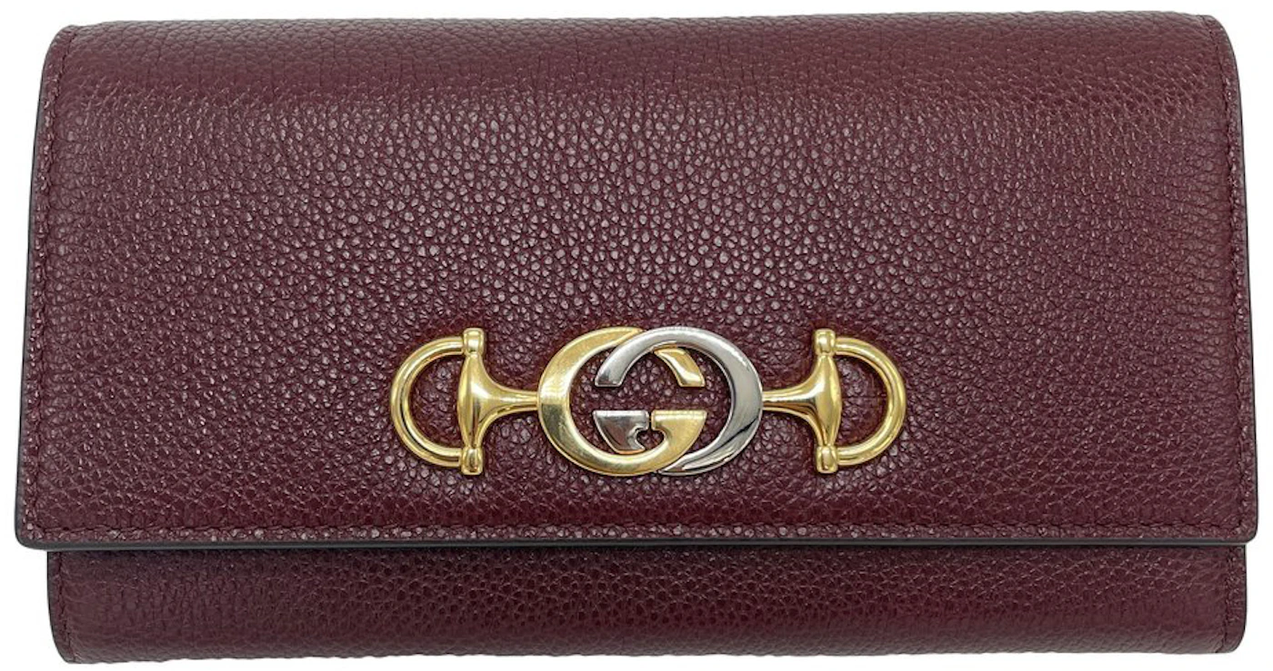 Gucci Zumi Snap Over Wallet Burgundy in Leather with Gold-tone - FR
