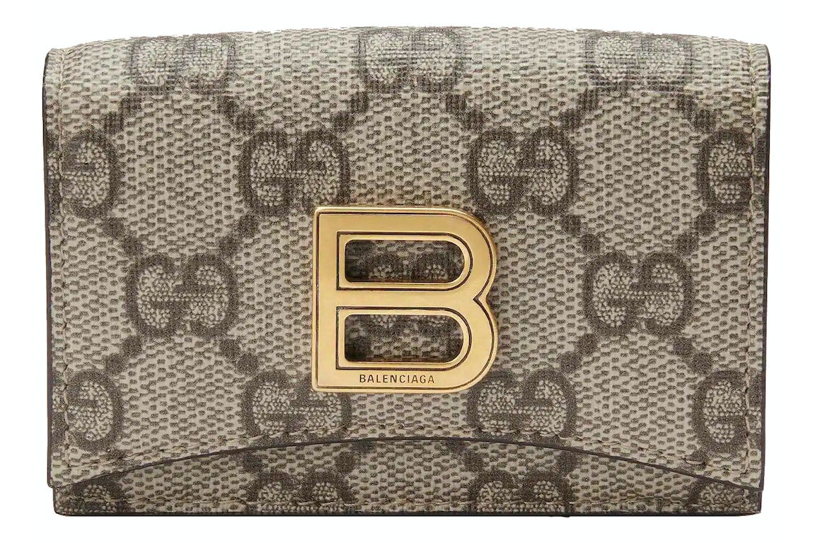 Pre-owned Gucci X Balenciaga The Hacker Project Card Case Wallet Beige/ebony