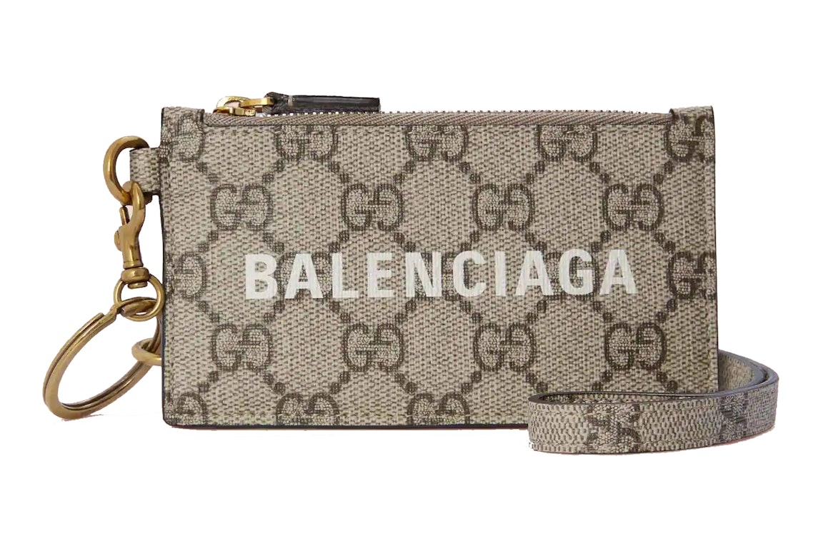 Pre-owned Gucci X Balenciaga The Hacker Project Card Case With Strap Beige/ebony