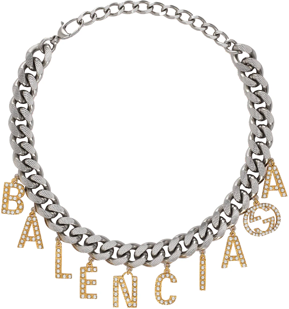 Gucci x Balenciaga The Project Choker with Balenciaga Script Gold/Silver in Silver Metal - US