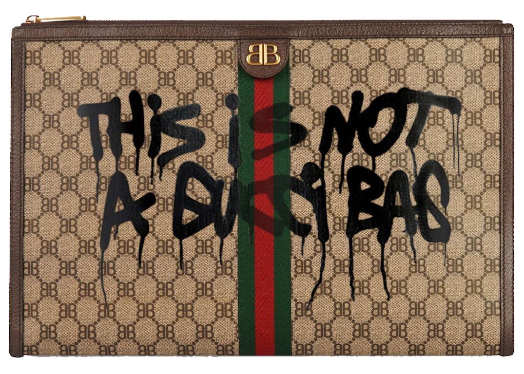Pre-owned Gucci X Balenciaga The Hacker Project Graffiti Laptop Pouch Beige