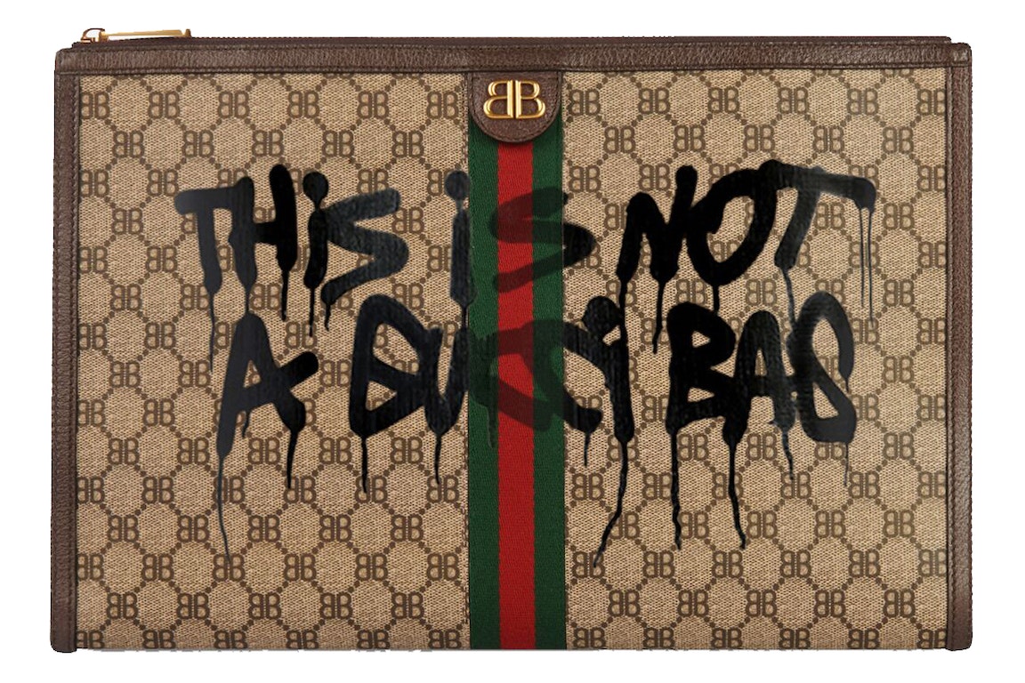 Pre-owned Gucci X Balenciaga The Hacker Project Graffiti Laptop Pouch Beige