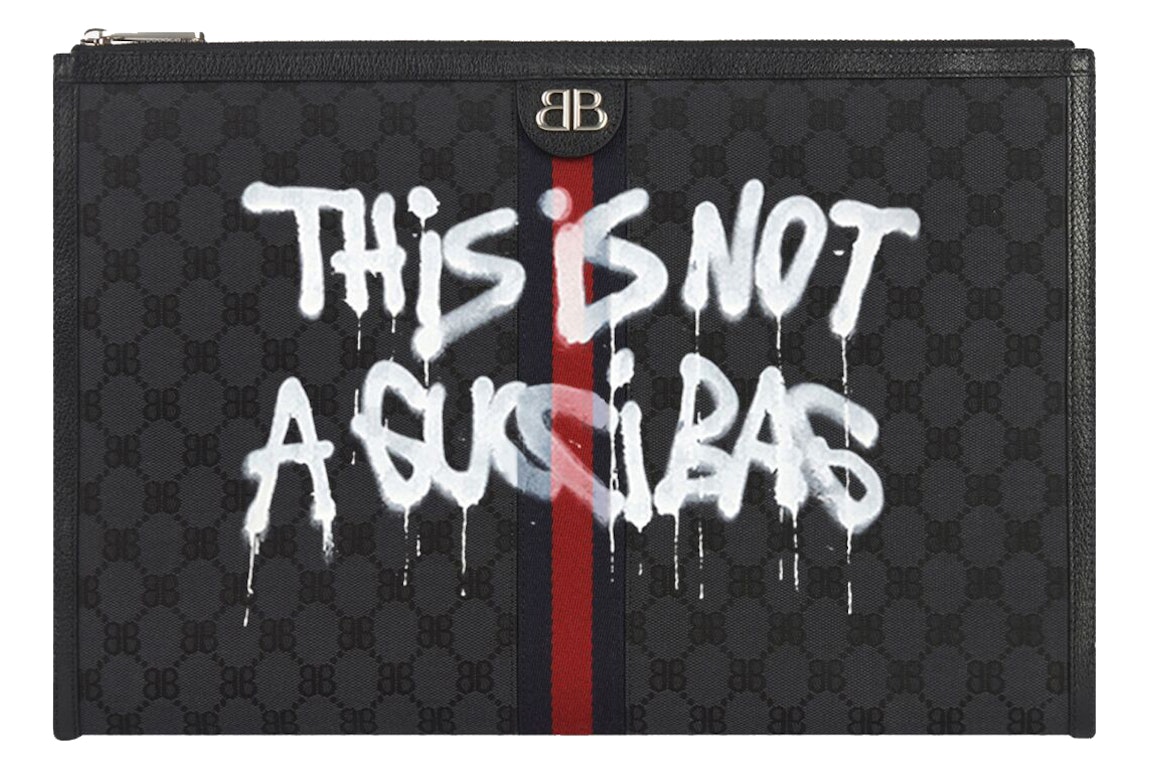 Pre-owned Gucci X Balenciaga The Hacker Project Graffiti Laptop Pouch Black