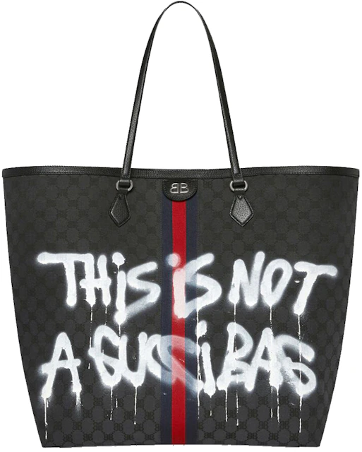 mulighed kanal Stat Gucci x Balenciaga The Hacker Project Graffiti Large Tote Bag Black in  Canvas/Leather with Silver-tone
