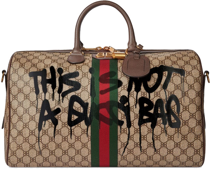 Gucci x Balenciaga The Hacker Graffiti Medium Duffle Bag Beige Coated Canvas/Leather with Gold-tone - US