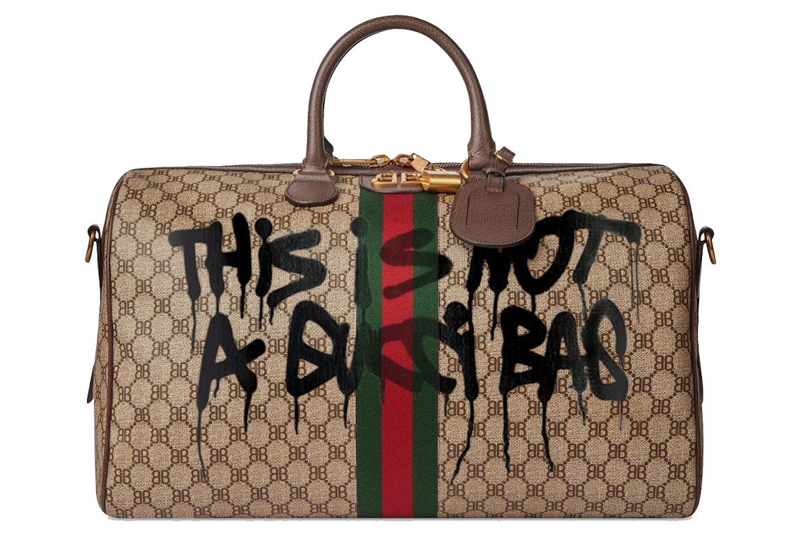 Pre-owned Gucci X Balenciaga The Hacker Project Graffiti Medium Duffle Bag Beige