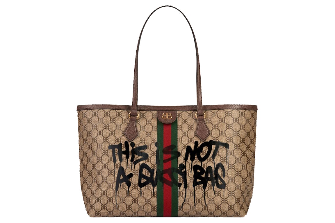 Pre-owned Gucci X Balenciaga The Hacker Project Graffiti Medium Tote Bag Beige