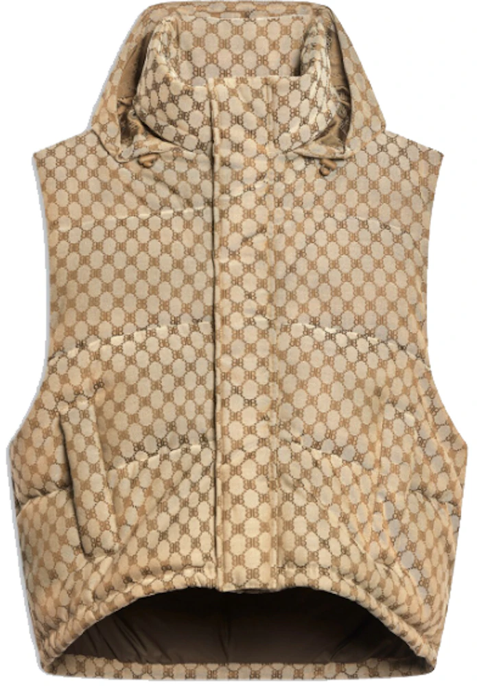 Balenciaga BB Monogram Puffer Jacket in Beige & Brown