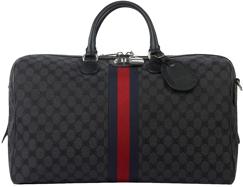 Gucci x The Hacker Project Medium Duffle Bag Black in Canvas/Leather with Silver-tone - US