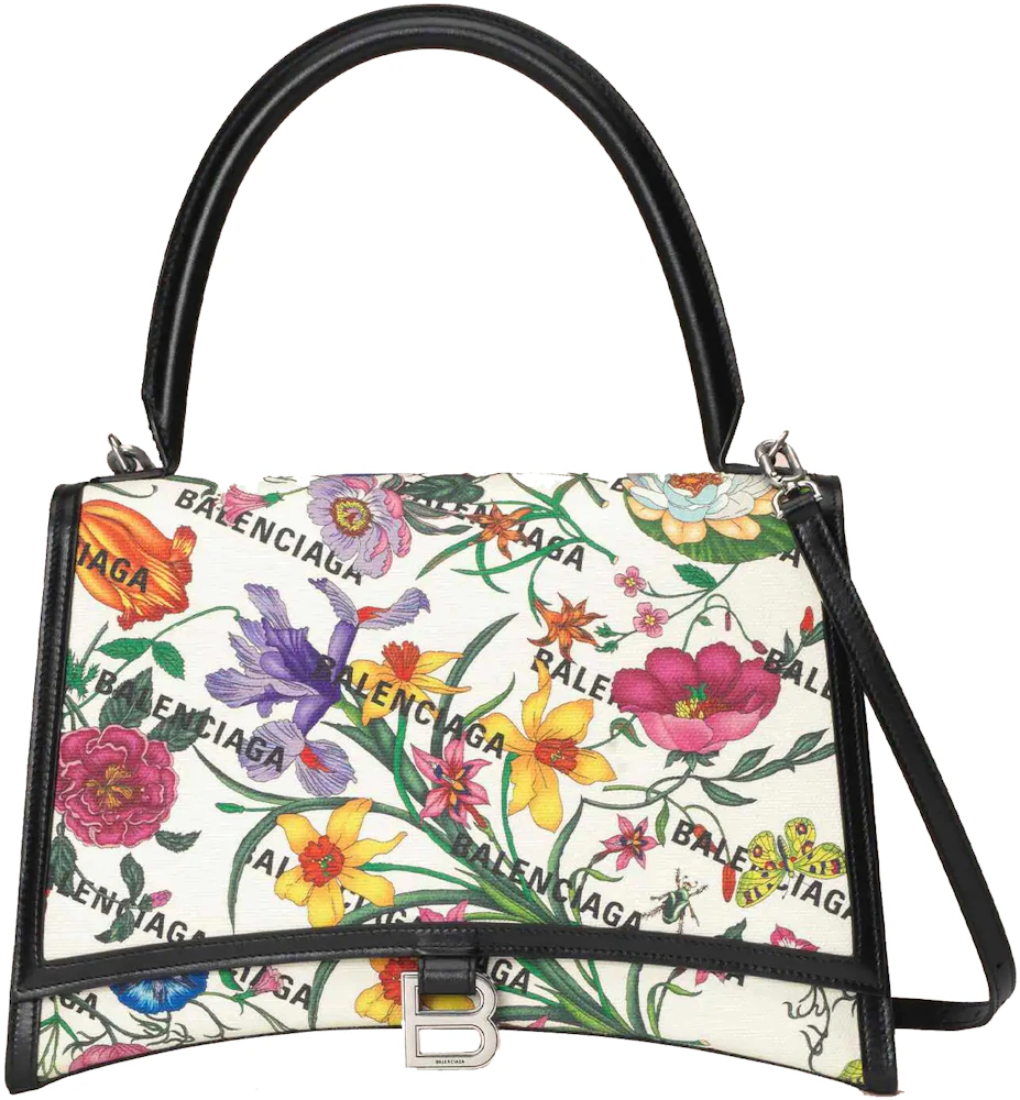 x Balenciaga The Hacker Medium Hourglass Bag White Flora Canvas/Leather with - US