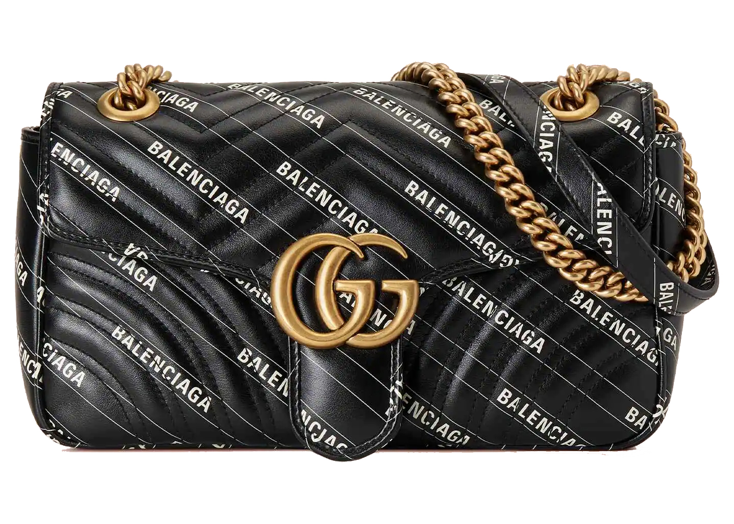 Gucci x Balenciaga The Hacker Project Small GG Marmont Bag Black in Leather  with Gold-tone