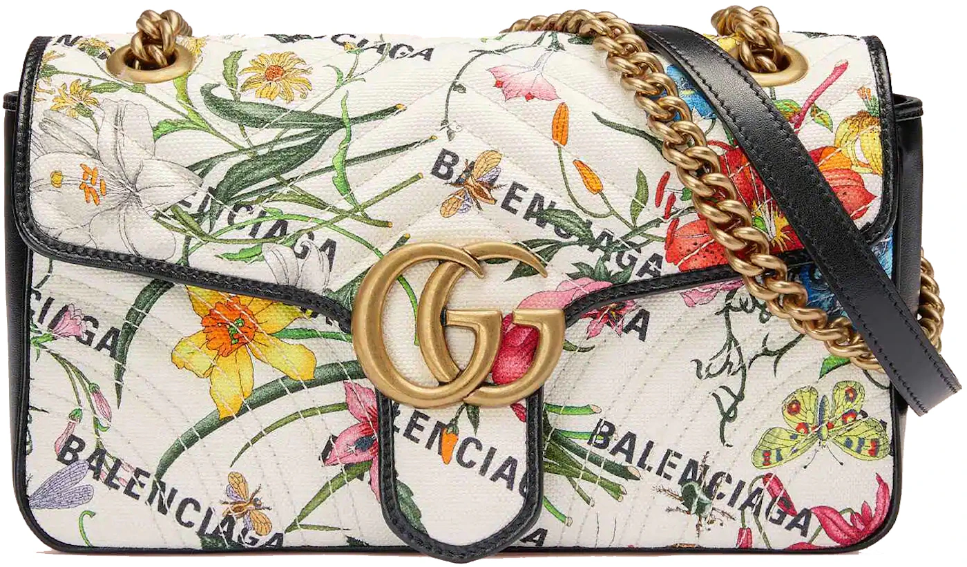 Gucci Small Gg Marmont Floral Shoulder Bag In White