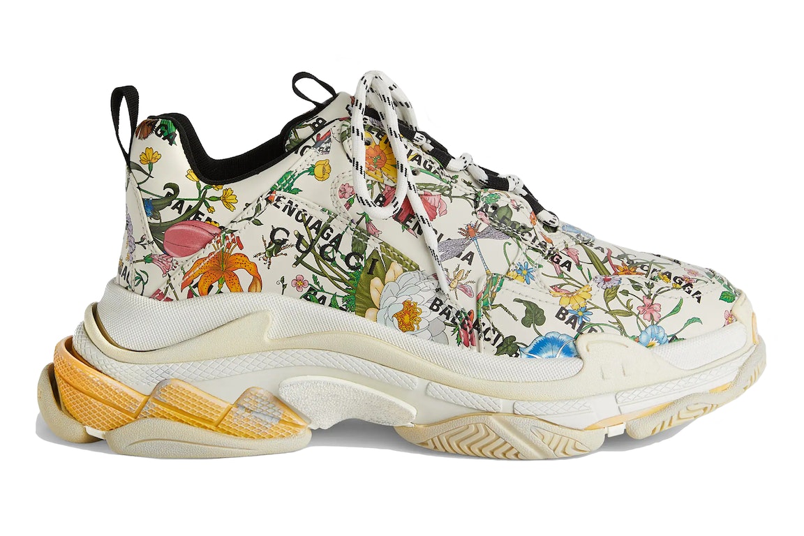 Pre-owned Gucci X Balenciaga The Hacker Project Triple S  Flora Print In Flora Print/ivory/multi-color