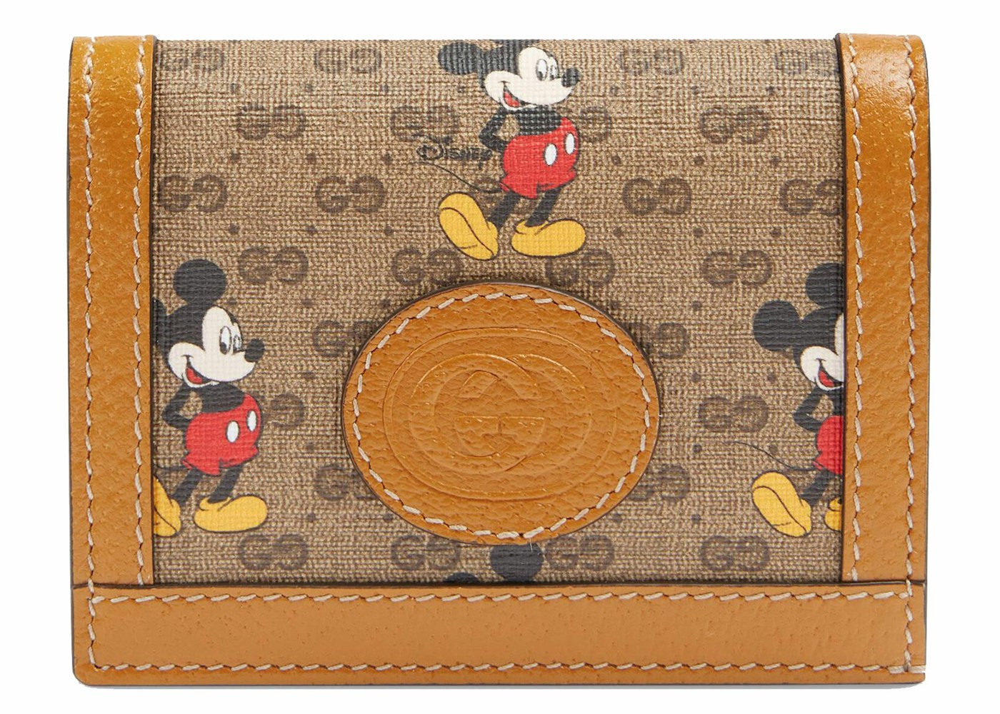 Gucci X Disney Card Case Wallet Mini Gg Supreme Mickey Mouse Beige In Coated Canvas Leather With Antique Gold Tone Gucci X Disney Card Case Wallet Mini Gg Supreme Mickey Mouse Beige In Coated Canvas Leather With Antique Gold Tone