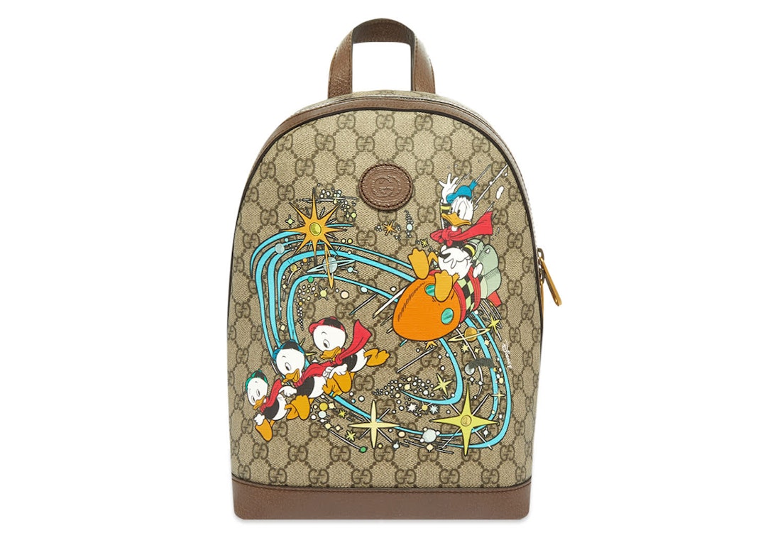 Pre-owned Gucci X Disney Donald Duck Backpack Mini Gg Supreme Beige/ebony/multi
