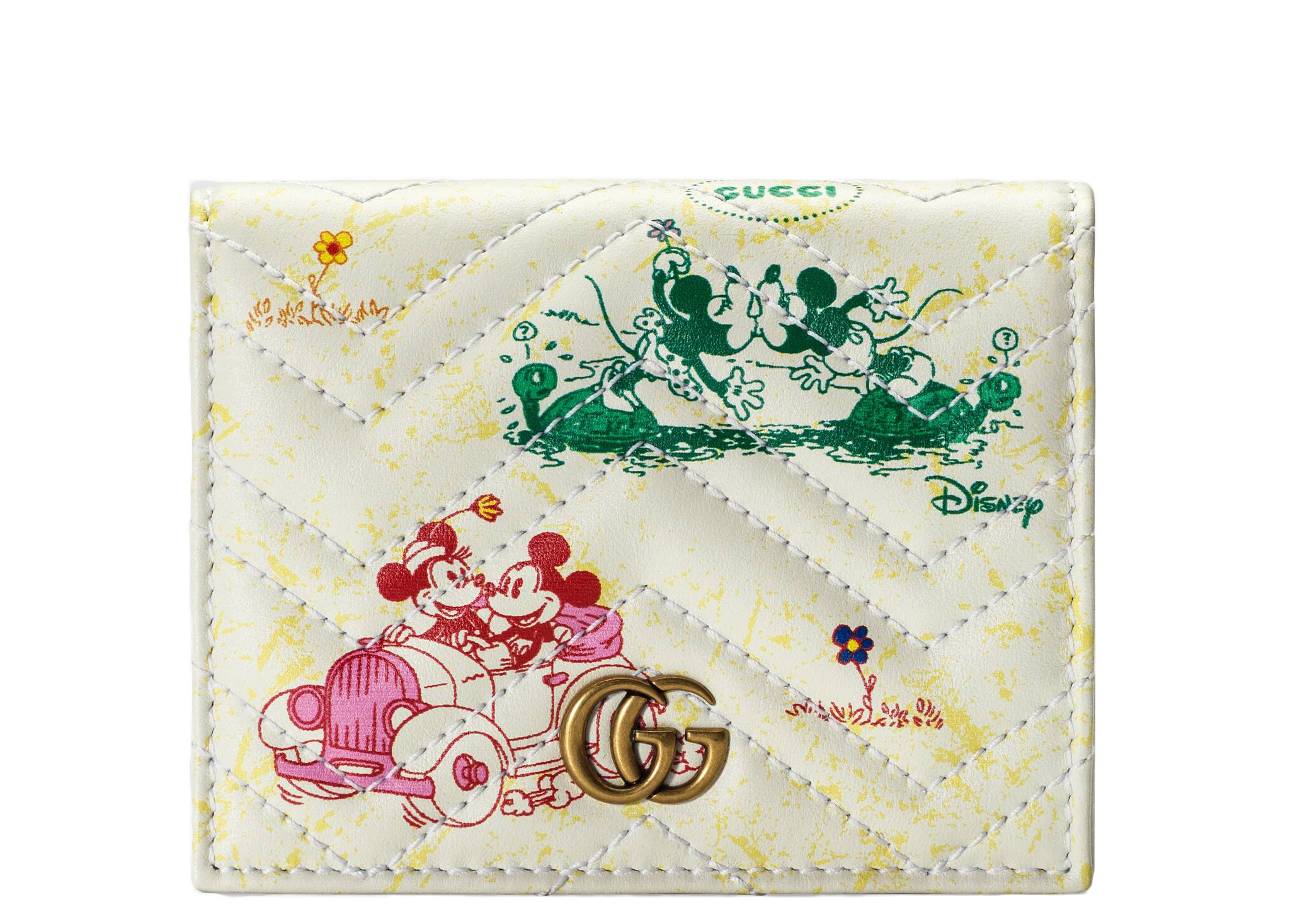 Gucci x Disney GG Marmont Card Case Wallet Matelasse Ivory in 