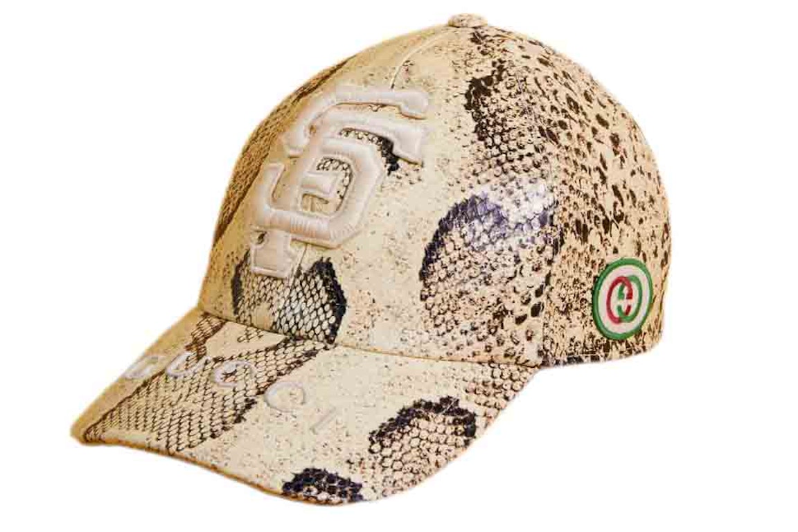 Pre-owned Gucci X Mlb 2022 Printed Baseball Hat With Giants Patch Printed Leather