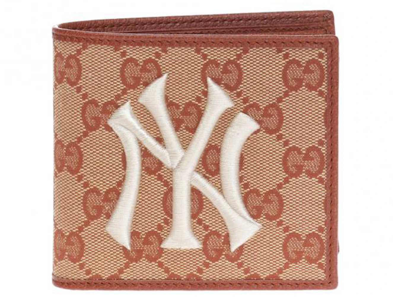 Gucci x MLB GG Monogram NY Yankees Zip Wristlet Pouch Beige Ruggine Ivory