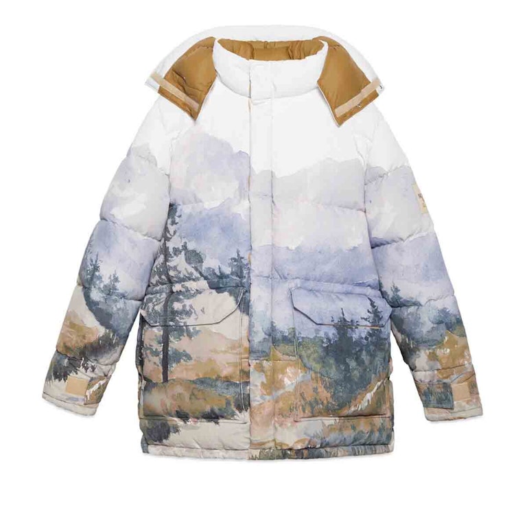 Pre-owned Gucci X The North Face Down Coat Trail Print