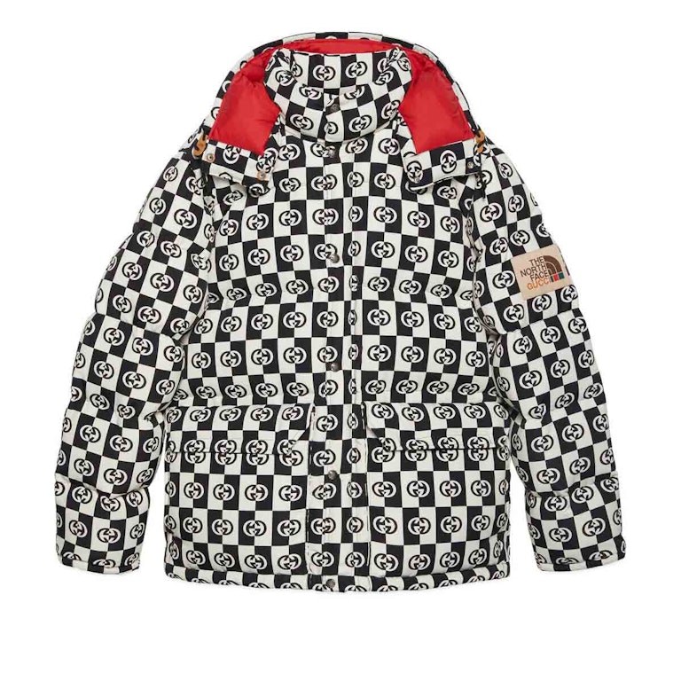 Pre-owned Gucci X The North Face Down Jacket Ivory/black Checkered