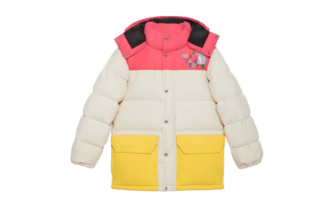 Pre-owned Gucci X The North Face Down Jacket Ivory/dark Pink/yellow
