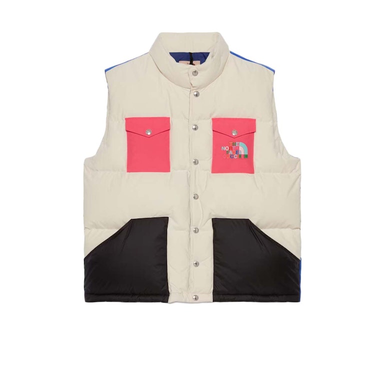 Pre-owned Gucci X The North Face Down Vest White/dark Pink/black/blue