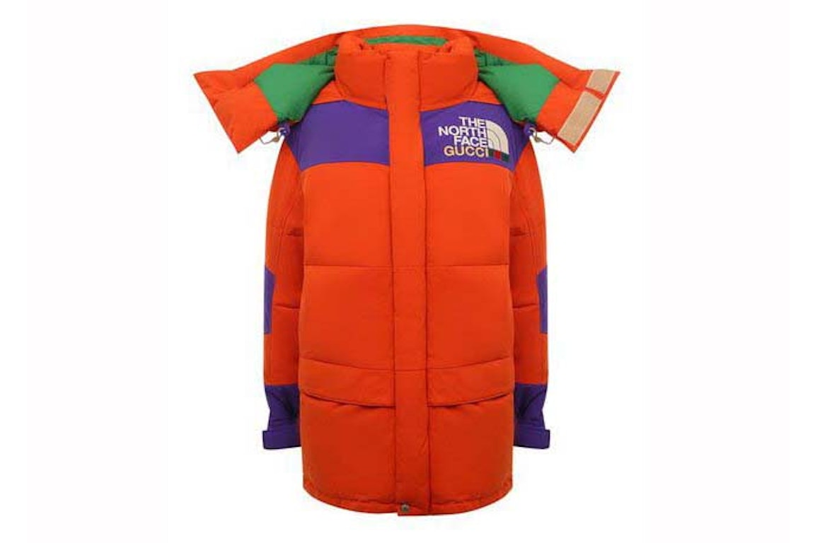 Pre-owned Gucci X The North Face Long Down Jacket Orange/purple/green